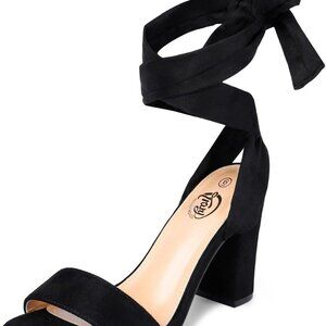 Women’s Suede Lace Up Heels 3 Inch Platform Open Toe Stylish Elegant